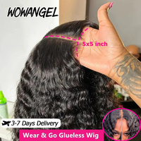 WOWANGEL 34 inch 250% Water Wave 5x5 HD Lace Closure Wigs Pre Plucked Curly Glueless Wig Ready to Wear Human Hair Wigs For Women