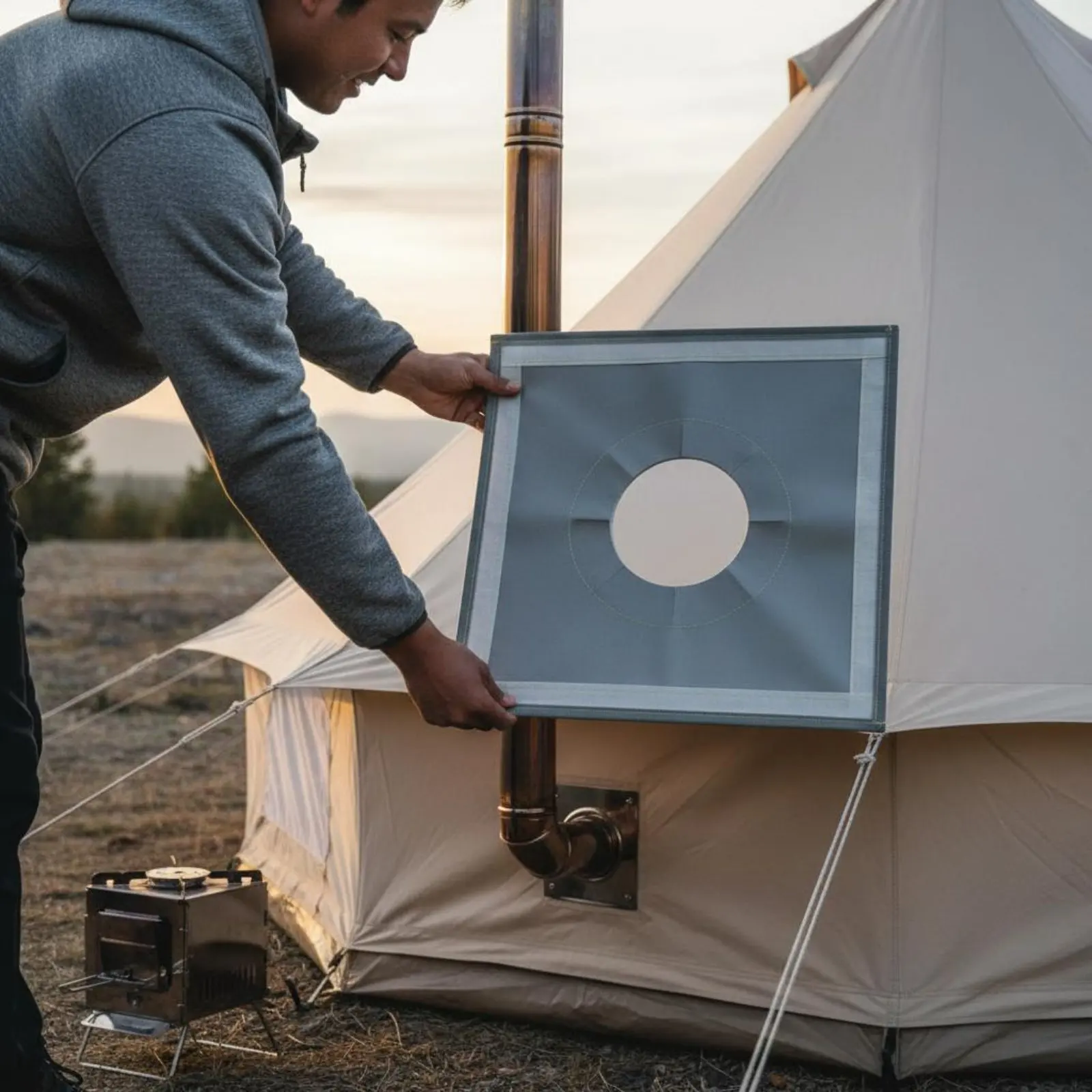 Compuerta para Chimenea de Tienda de Campaña, Retardante de Llama, de Fibra de Vidrio, para Calentador, Equipo de Camping, Ignífuga para Cabaña