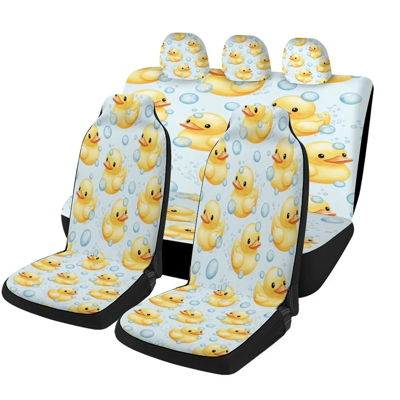 Ducky Bubbles Pattern Designed Car Seat Covers Set For Most Cars, Trendy Breathable Decorative Car Seat Protector Covers Full Se