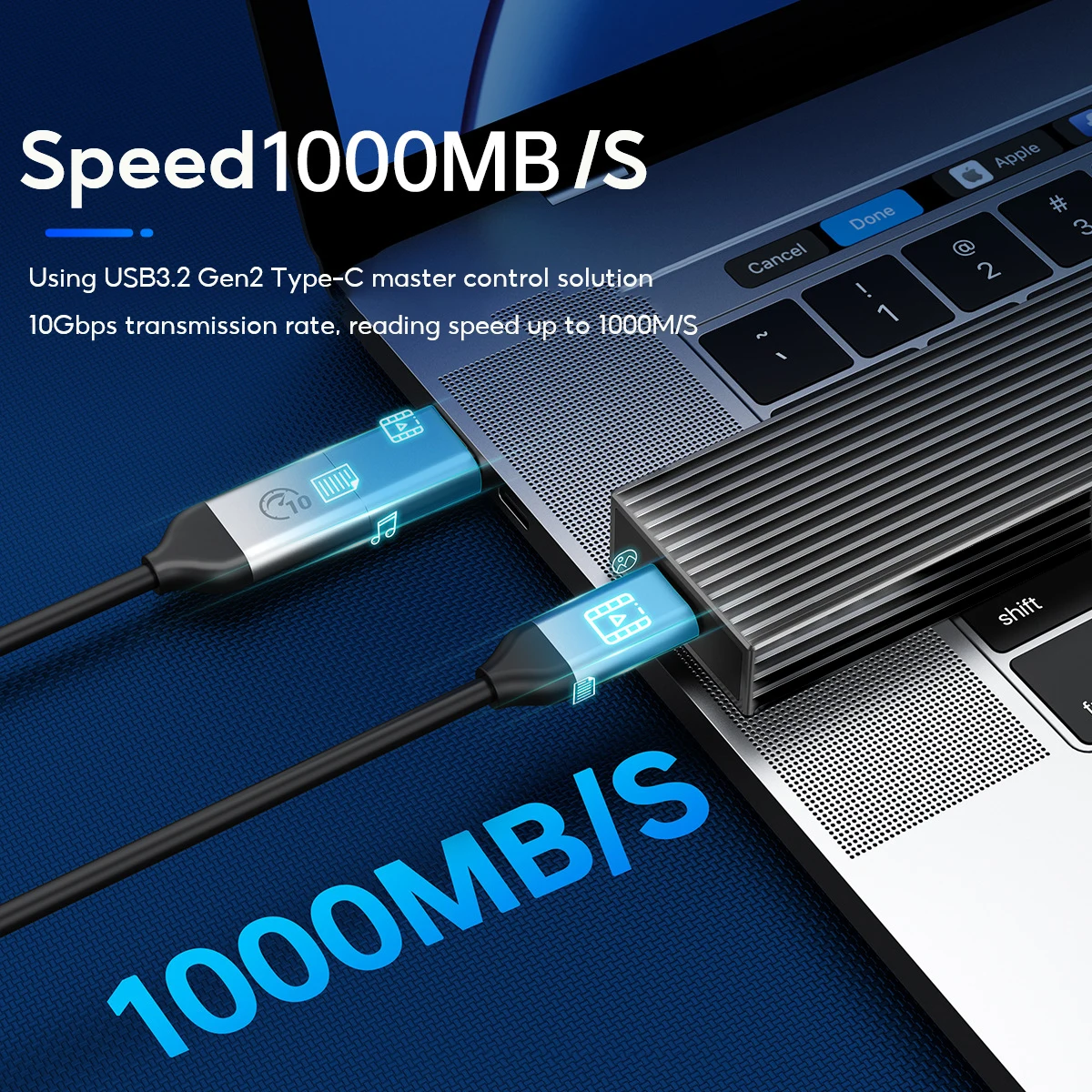 Hard Drive Enclosure M.2 NVMe Type-C All Aluminium Solid State Mobile Hard Drive Case High Speed 10Gbps Transport