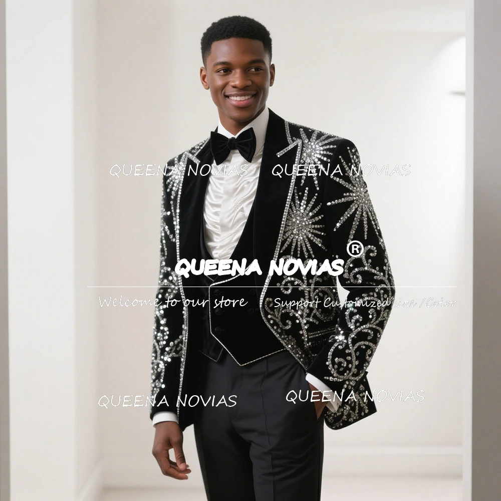 

Sparkling Crystals Beaded Suits Men For Wedding Single Breasted Groom Blazers Customized 3 Pieces Sets Wedding Tuxedos Suit 2026