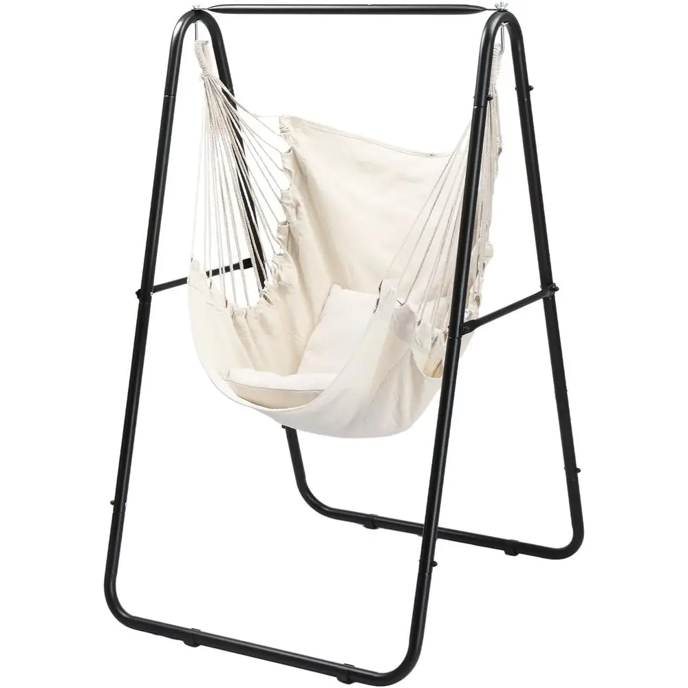 ONCLOUD 600LBS Heavy-Duty Hammock Chair with Stand, Steel Hanging Chair Stand with Hook & Pillows, Durable Swing Stand or Indoor