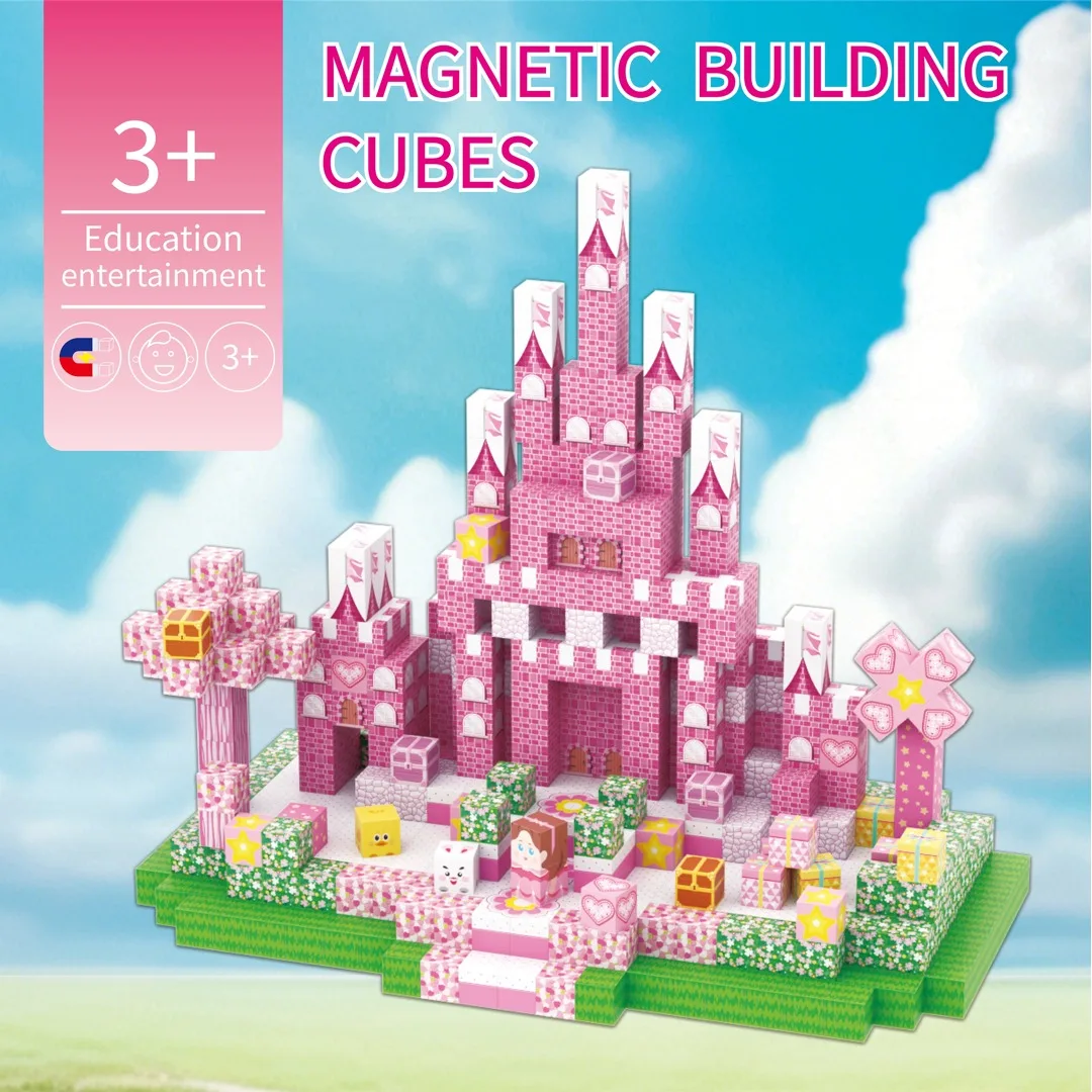 Cherry Blossoms Magnetic Building Blocks Princess Castle Garden STEM Montessori Sensory Magnet Cubes for Toddler Kids Toy