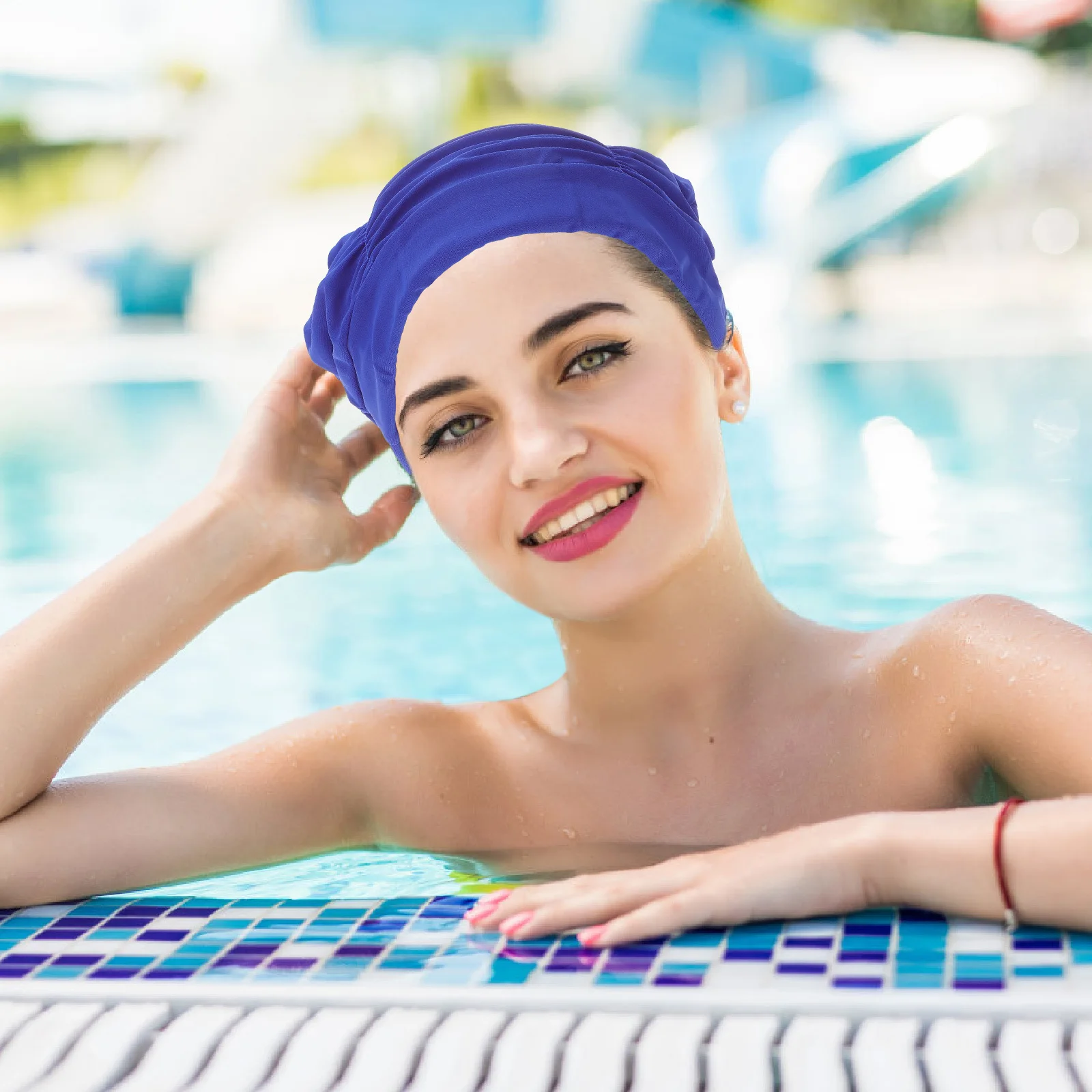 

4Pcs Pleated Swimming Cap Waterproof Elastic Swim Hat One Size Fits Most for Women Girls Swimming Cap Swim Hat