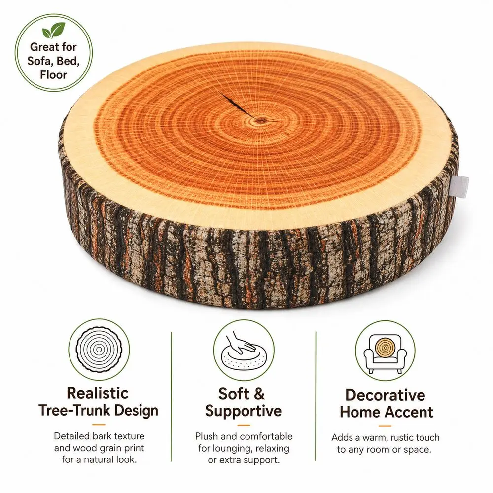 Versatile Material Tree Log Pillow Soft Texture PP Cotton Filled Stump Cushion Realistic Wood Grain Round Floor Cushion For