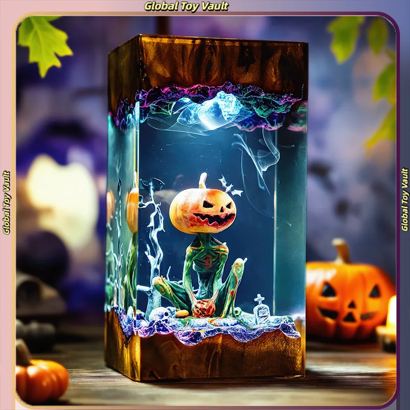 Halloween Ghost Pumpkin Resin Night Light Spooky Skull Tomb Micro Landscape Desktop Decor Lamp For Home Party