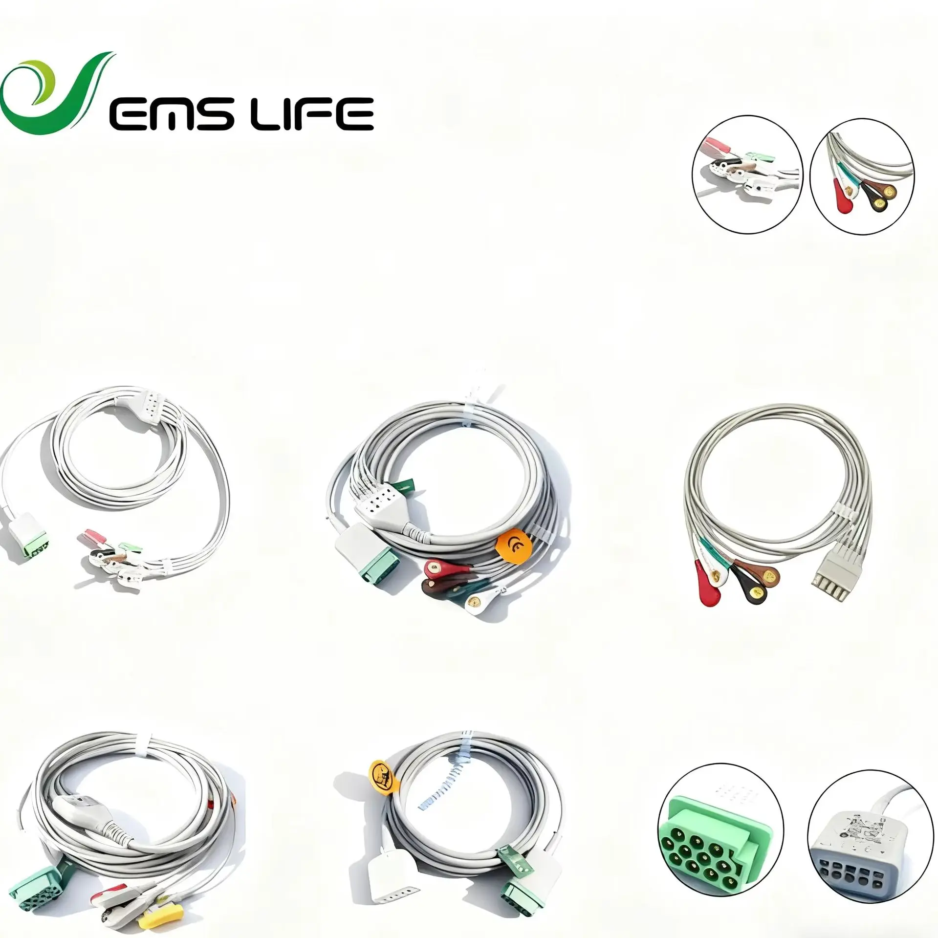 EMSLIFE compatible EKG ECG cable leawires 3leads 5leads snap grabber for GE dash B30 B40 patient monitor
