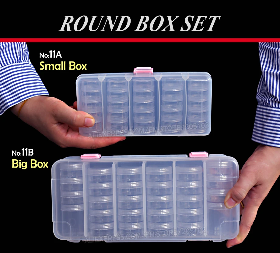 Nail Art Accessory Round Box Set, Tiny clear bottles with screw cap for DIY Cosmetics Nails Jewelry beads Crafts containers case