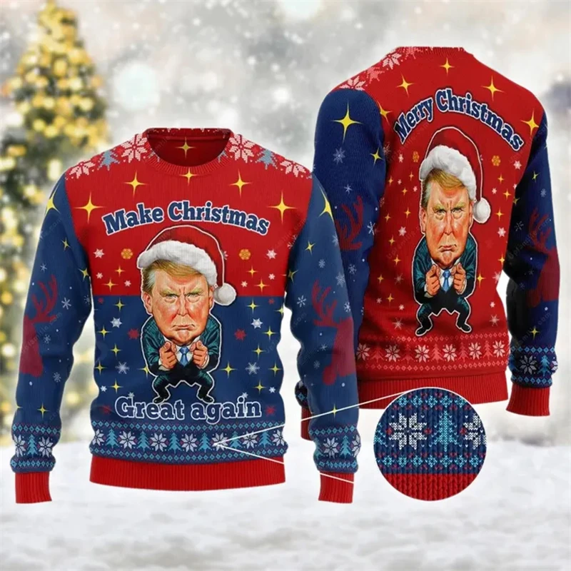 Donald Trump Graphic Men\'s Sweatshirt USA Patriotic Make America Great Again Men Pullover Ugly Christmas Sweater Tops Clothing