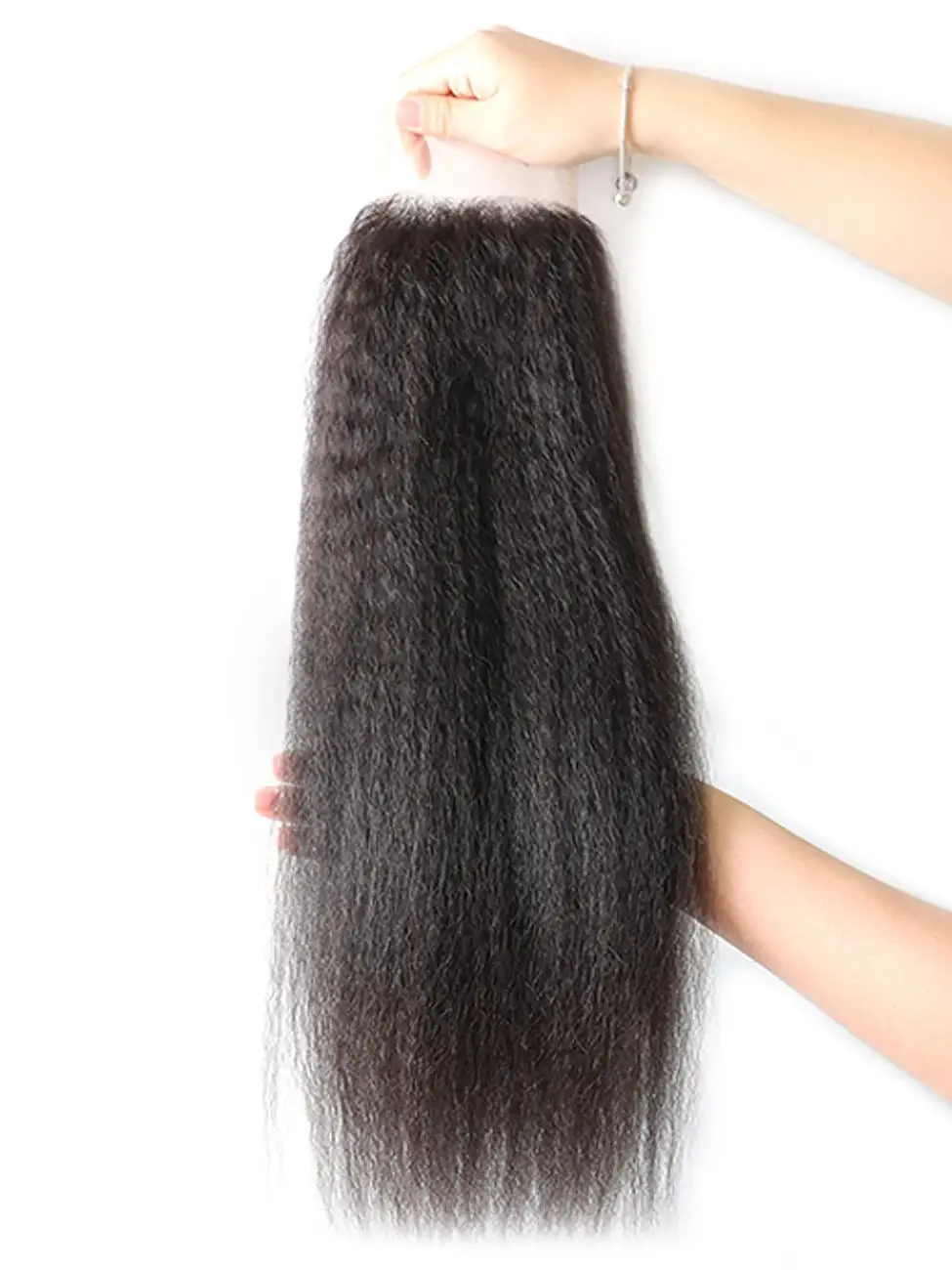 Kinky Straight Closure 4x4 Transparent Lace Closures Brazilian Hair Hand Tied Human Hair Closure Can Be Dyed and Bleached