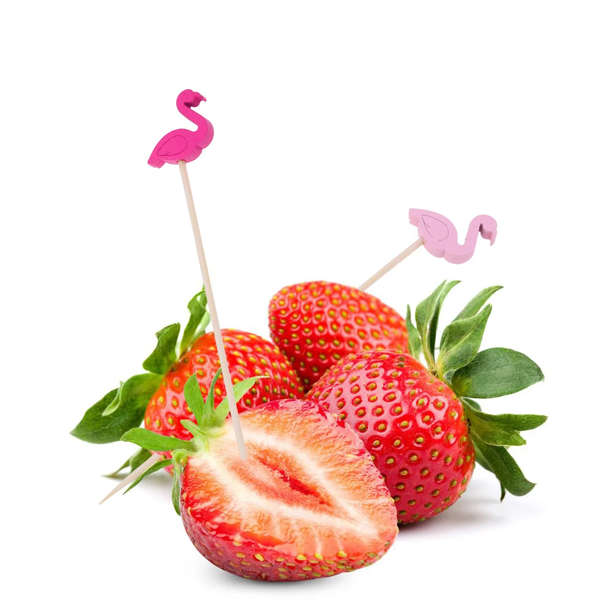 

100pcs Fruit Skewers Flamingo Picks For Party Appetizers Bbq Picnic Cocktail Decorative Food Sticks Bamboo Toothpicks Kitchen