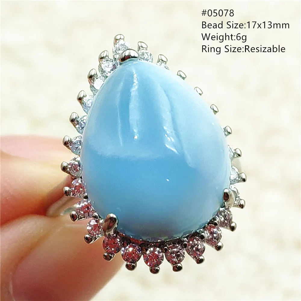 Natural Blue Larimar Adjustable Ring 925 Sterling Silver Larimar Gemstone Women Men Water Pattern AAAAA