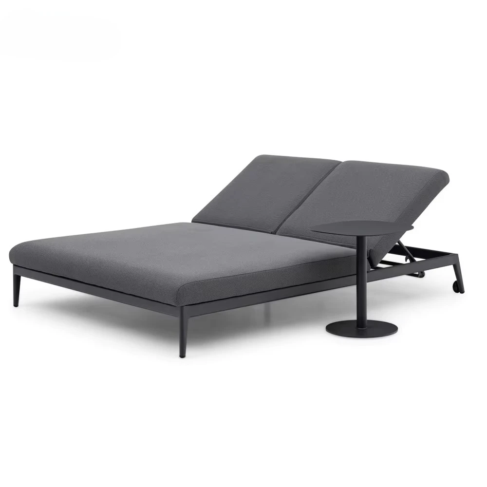 

Kingmake Modern Aluminum Poolside Sun Lounger Loveseat Sun Beds With Cushion Double Sunbed for Outdoor