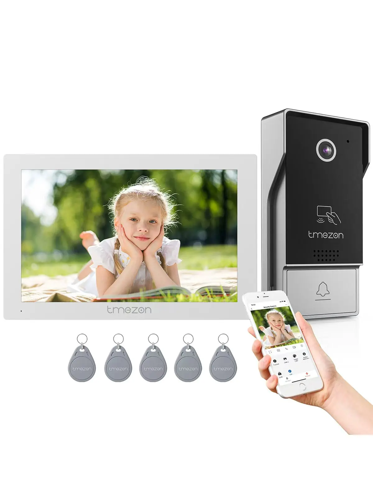 TMEZON WiFi 2-Draht-Video-Türsprechanlage, 1080P Video-Gegensprechanlage, 7-Zoll-Farb-Touchscreen, Nachtsicht, Öffnung per App und Karte, Bewegungserkennung, Aufnahme und Wiedergabe, Wasserdicht