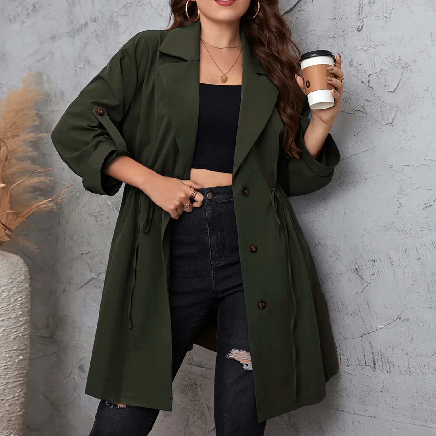 Trench Women Coats Mid Length Coat Turn Down Collar Streetwear Jackets Single Breasted Elegant Maxi High Waist Jacket Elegant