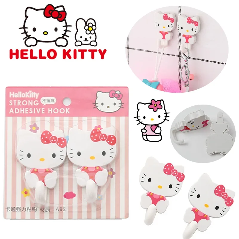 2pcs/set Sanrio Hello Kitty Adhesive Wall Hook Cartoon Strong Self Adhesive Hooks for Kitchen Bathroom Home Storage Accessories