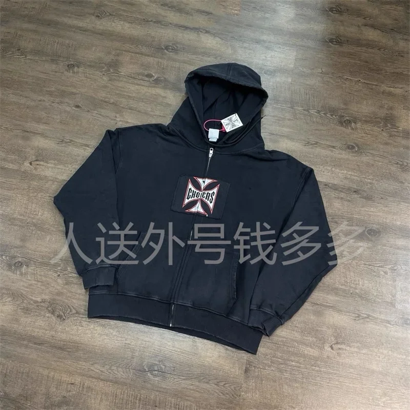 Черные потертые куртки на молнии West Coast Choppers, толстовки для мужчин и женщин, толстовка большого размера из чистого хлопка с буквенным принтом логотипа