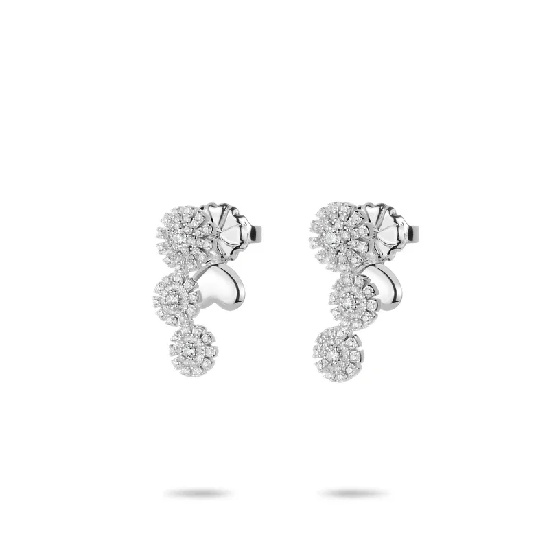 BELLUX 925 Silver Floral Drop Earrings Synthetic Zircon Elegant Flower Earrings Three Connected Snowflakes Design Earrings
