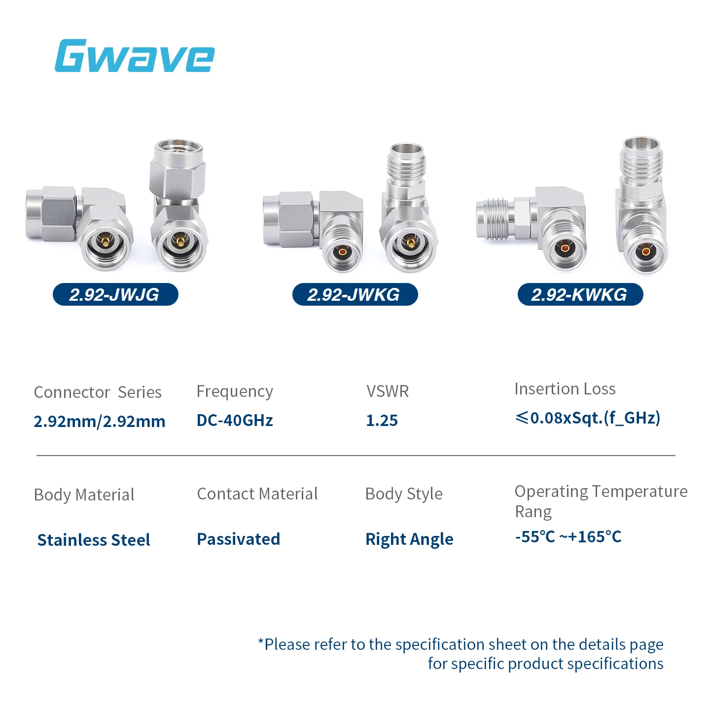High Frequency 2.92mm Right Angle Stainless Steel DC-40GHz Millimeter Wave RF Adapter with 50 Ohm Impedance
