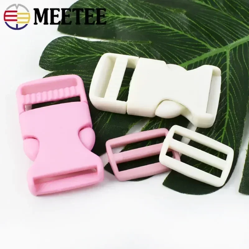 Meetee 5/10Sets 15/20/25mm Colored Plastic Release Buckle Tri-Glide Slider Adjust Clasp Backpack Strap Pet Collar Clamp Hook