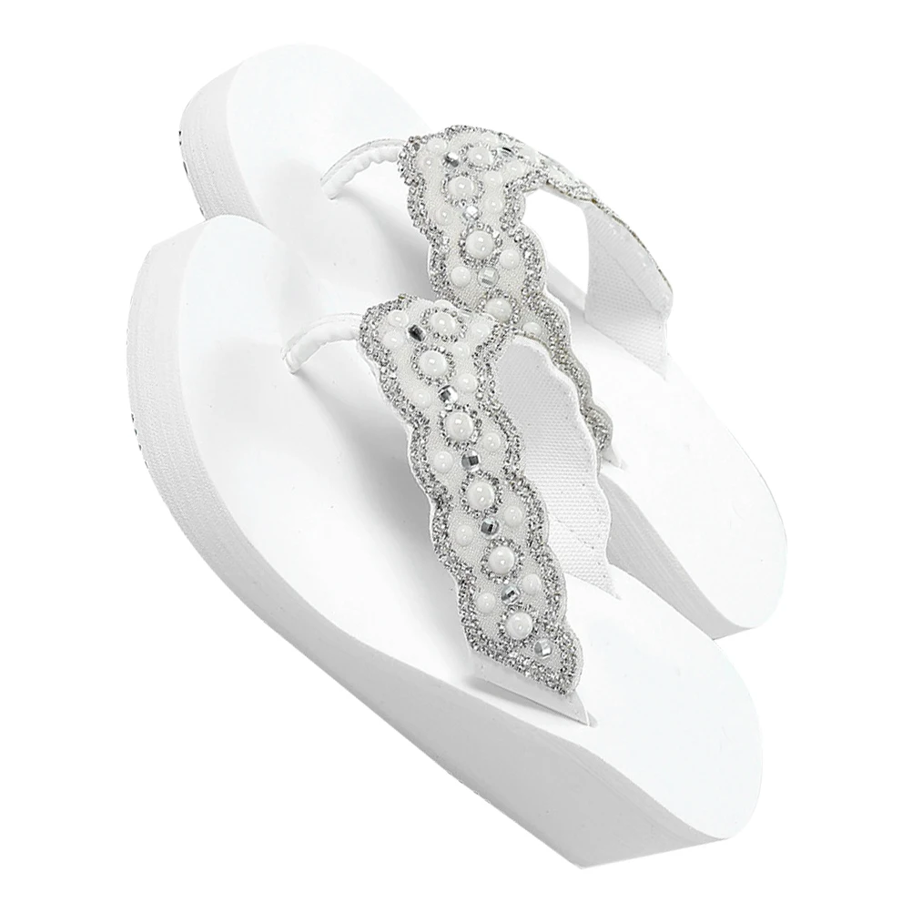 

1 пара жемчужных туфель, нескользящие летние женские сандалии, шлепанцы, удобная наклонная подошва, белый размер 40, 25 см, 8 пользователей, 5,5 г.