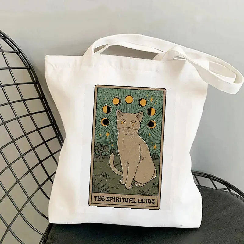 Fashion Tarot Cat Printing Women\'s Handbag Kawaii Casual Shoulder Bag Eco Large Capacity Travel Shopping Bag Schoolbag Gift