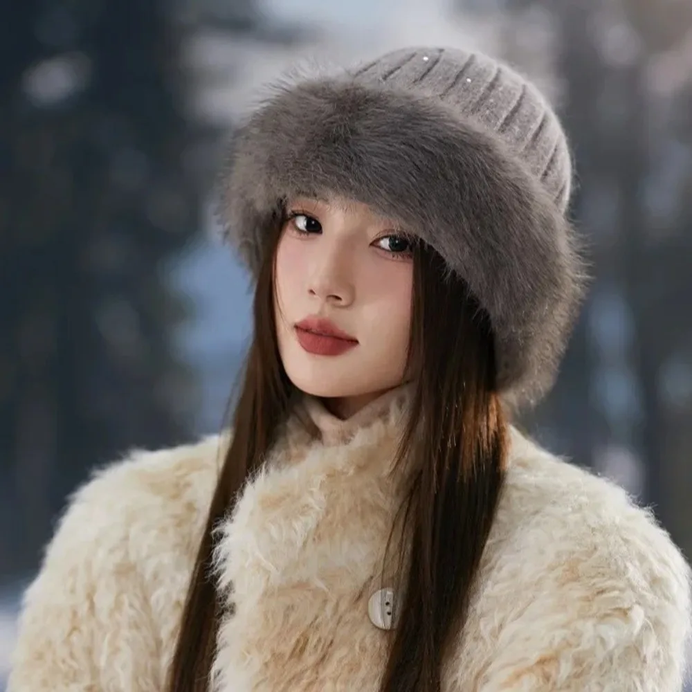 سماكة الشتاء المرأة الدافئة الفراء قبعة دون حافة الباردة واقية قبعة بيسبول دافئة أدوات الاحترار شمال شرق حوض القبعات #2