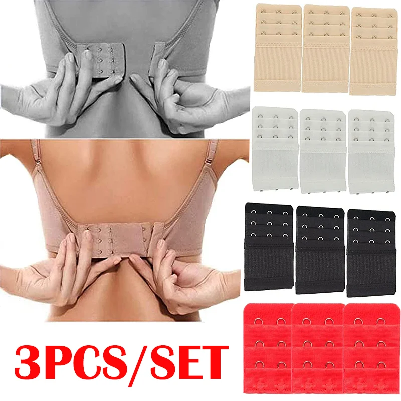 3pcs Adjustable Elastic Bra Extension Strap Hook Clasp Expander Bra Extender 3 Rows 2 Hooks Belt Buckle Underwear Accessories