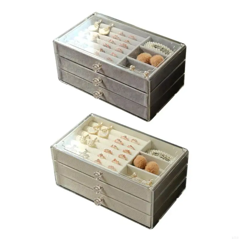 

R7UF Acrylic Jewelry Box 3 Layers Jewelry Trays Earring Bracelet Necklace