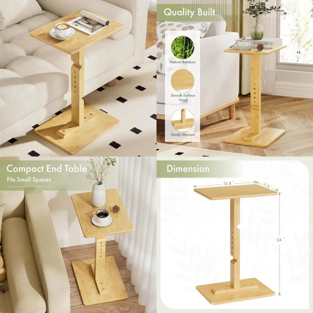 

Бамбуковый приставной столик с регулируемой высотой для компактных помещений: портативная подставка для закусок и ноутбука для дивана, кровати или дивана