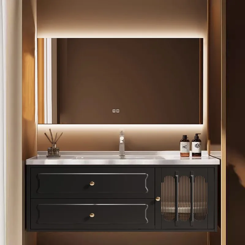 

New French retro ceramic integrated basin bathroom cabinet combined bathroom rock slab seamless washstand wash basin cabinet
