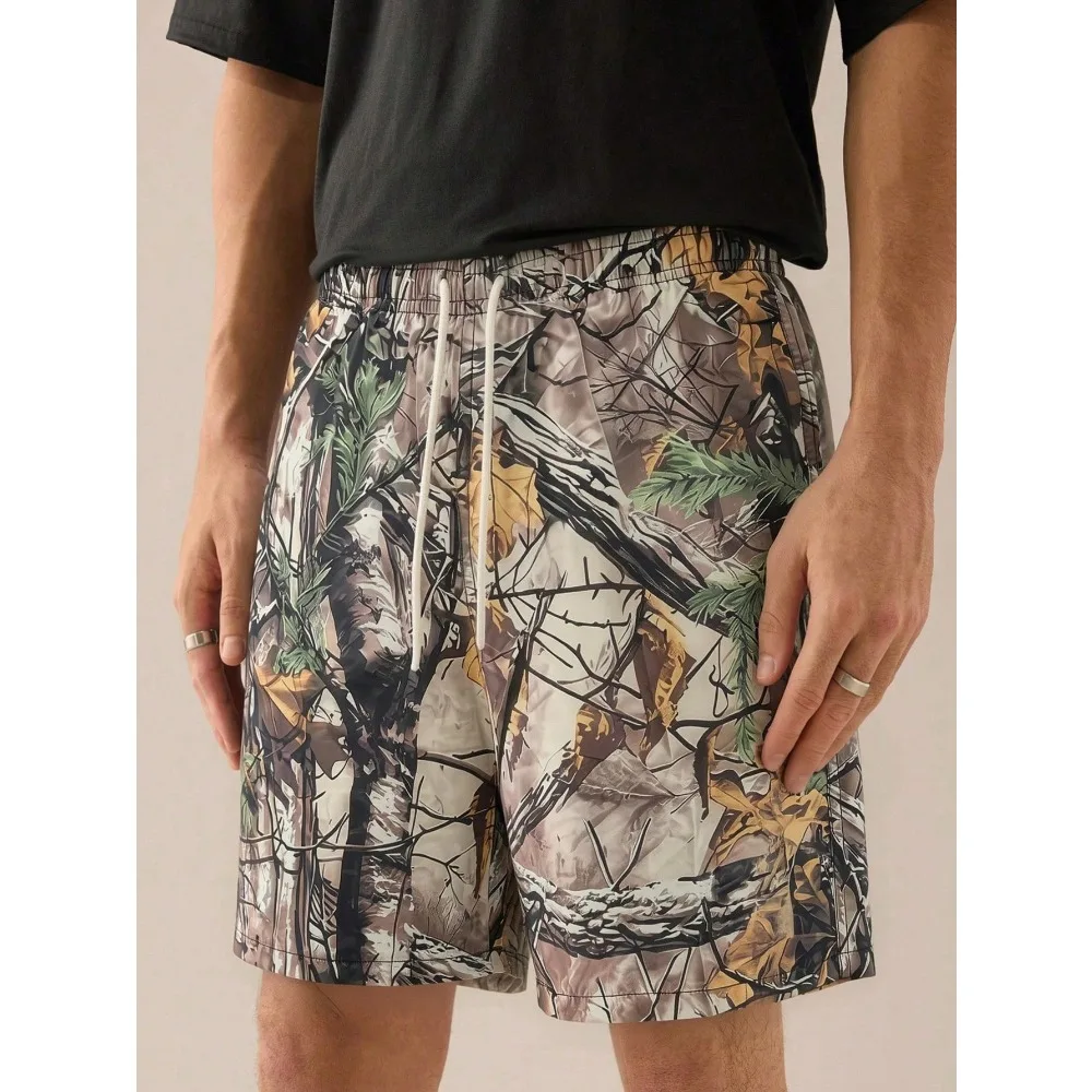 

Men's Casual Sports Digital Print Knee-Length Shorts, Autumn Leaf Print, All-Over Print Shorts