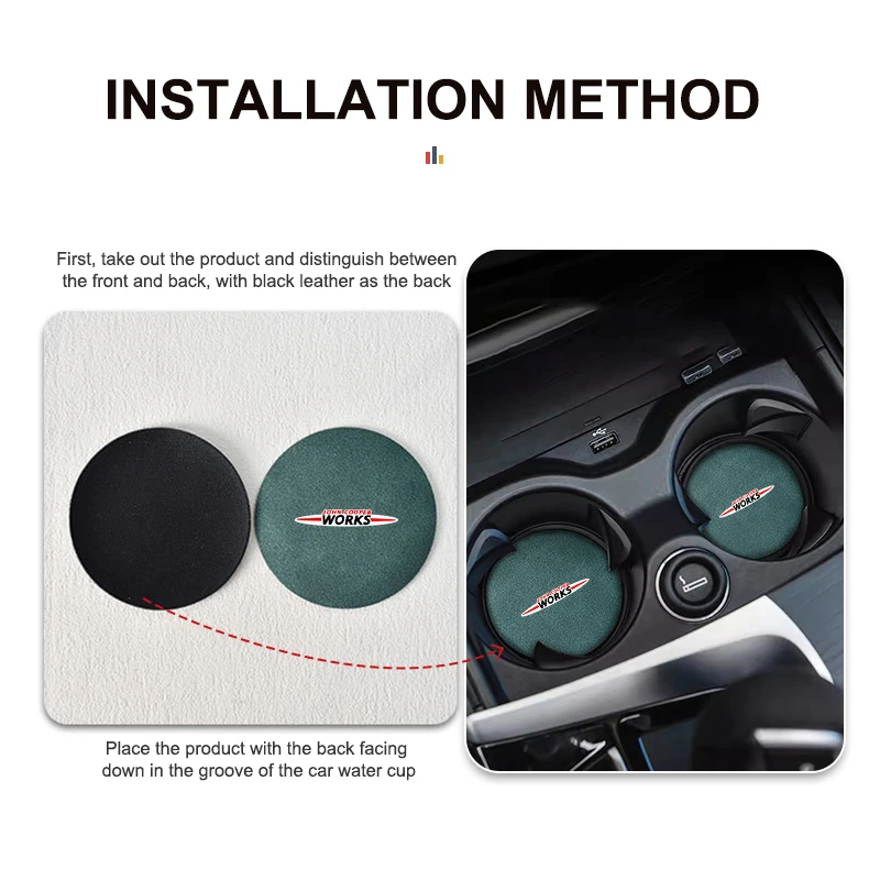 2Pcs Car Coaster Anti-slip Suede Water Cup Mat Car Accessories For MINI Cooper S R50 R52 R53 R55 R56 F54 F55 F56 F60