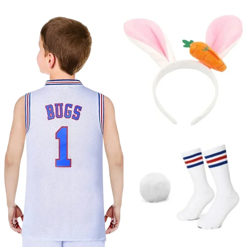 فيلم أطفال الأرنب BUGS تأثيري كرة السلة للشباب جيرسي لولا الخياطة قميص هالوين عيد الفصح حزب زي الطفل مجموعة الأبيض