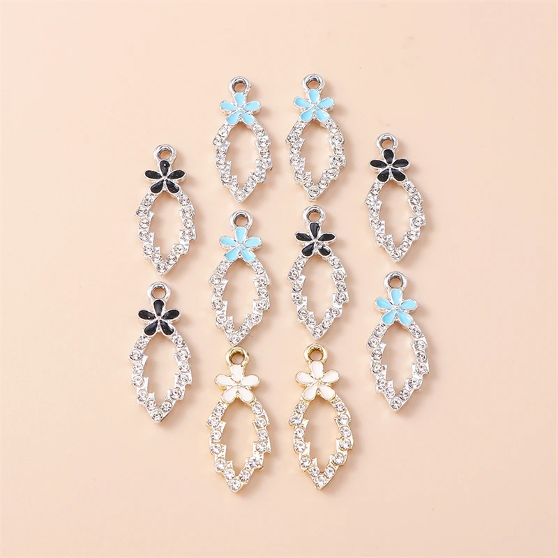 

20pcs 10x25mm Cute Crystal Leaf Charms Enamel Flower Charms Pendants for Jewelry Making Necklaces Earrings DIY Crafts Supplies
