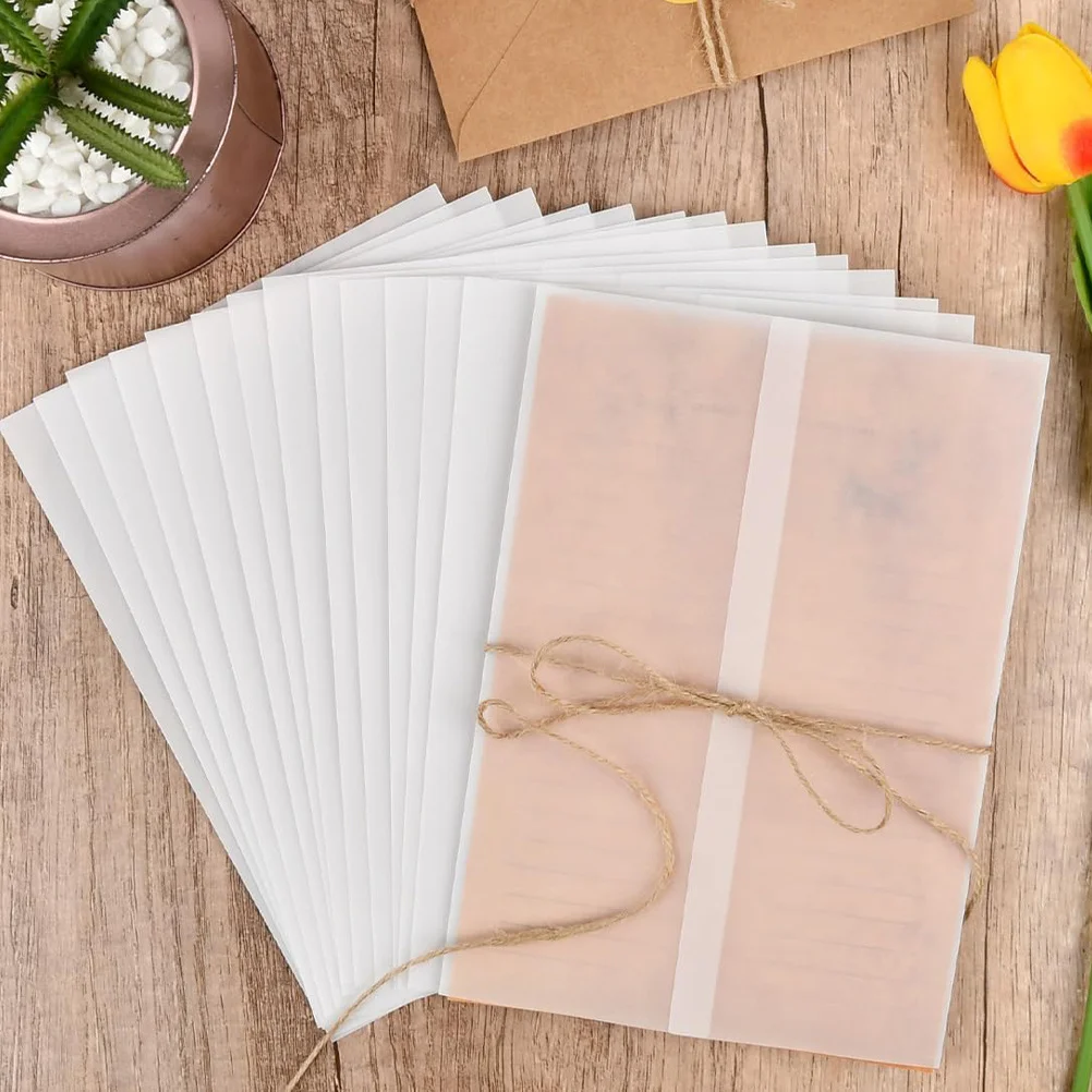 20pcs Transparent Paper Invitation Wraps Replacements Universal Wedding Card Jackets Folding Envelope Covers Multi-Use Paper