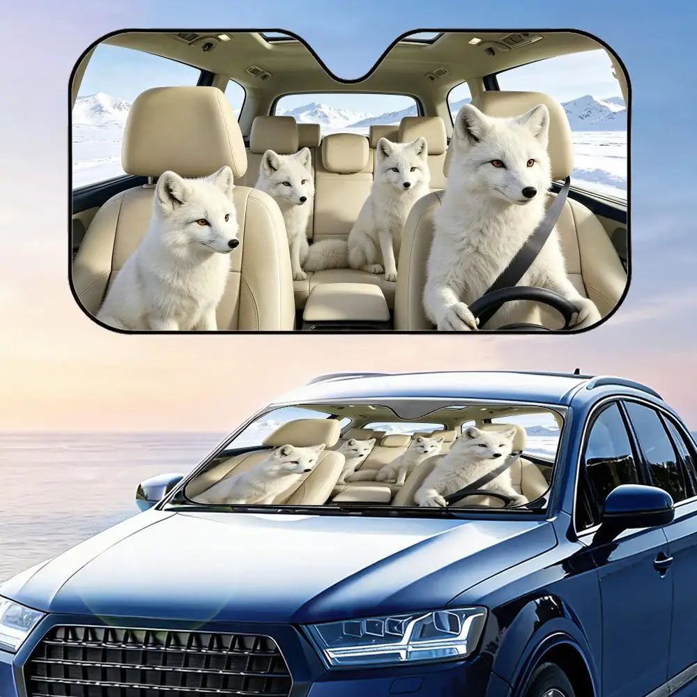 Animal Arctic Fox Driving Sun Visor Foldable Universal Car Windshield Sun Shade UV Protection Heat Insulation Foldable Cover