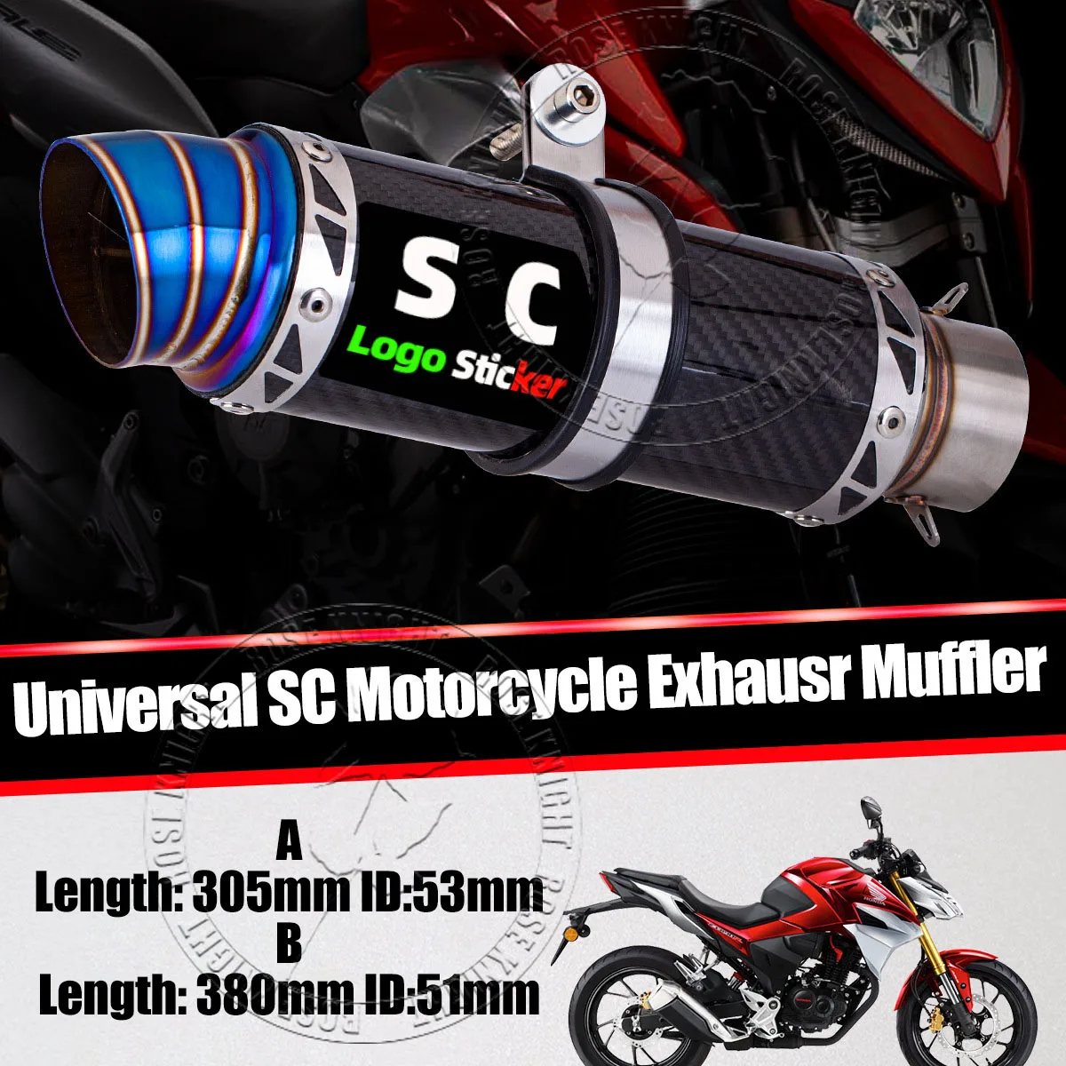 51/53MM Carbon Fiber Motorcycle sc Exhaust Pipe Escape For NINJA250-650 Z800-1000 R1 DUKE390 S1000RR GSXR6 ETC Universal modify