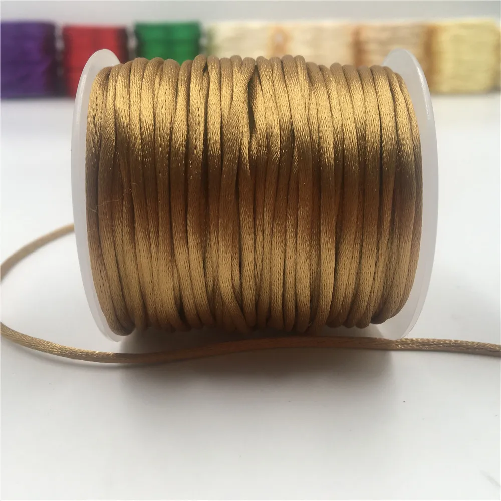 2mm Gold Rattail Satin Cord Thread Chinese Knot Macrame Bracelet Braided String DIY Tassels Beading Thread 10-225meters