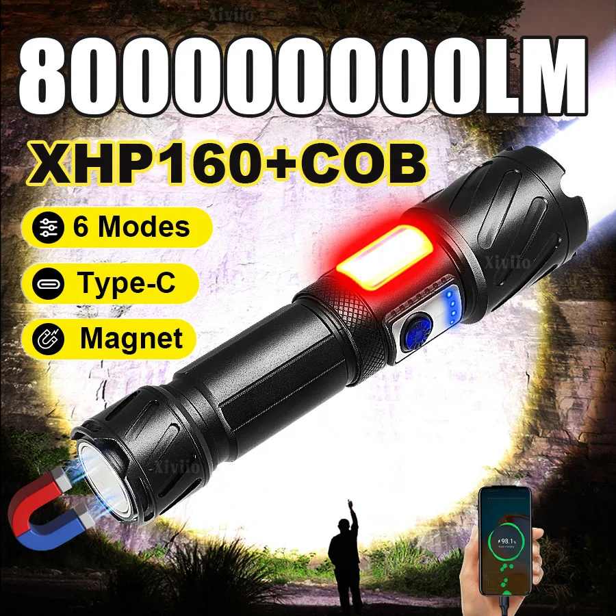 

High Power LED Flashlight COB Light Rechargeable Lamp With Magnet Super Bright Lantern Waterproof Torch For Outdoor Camping Work