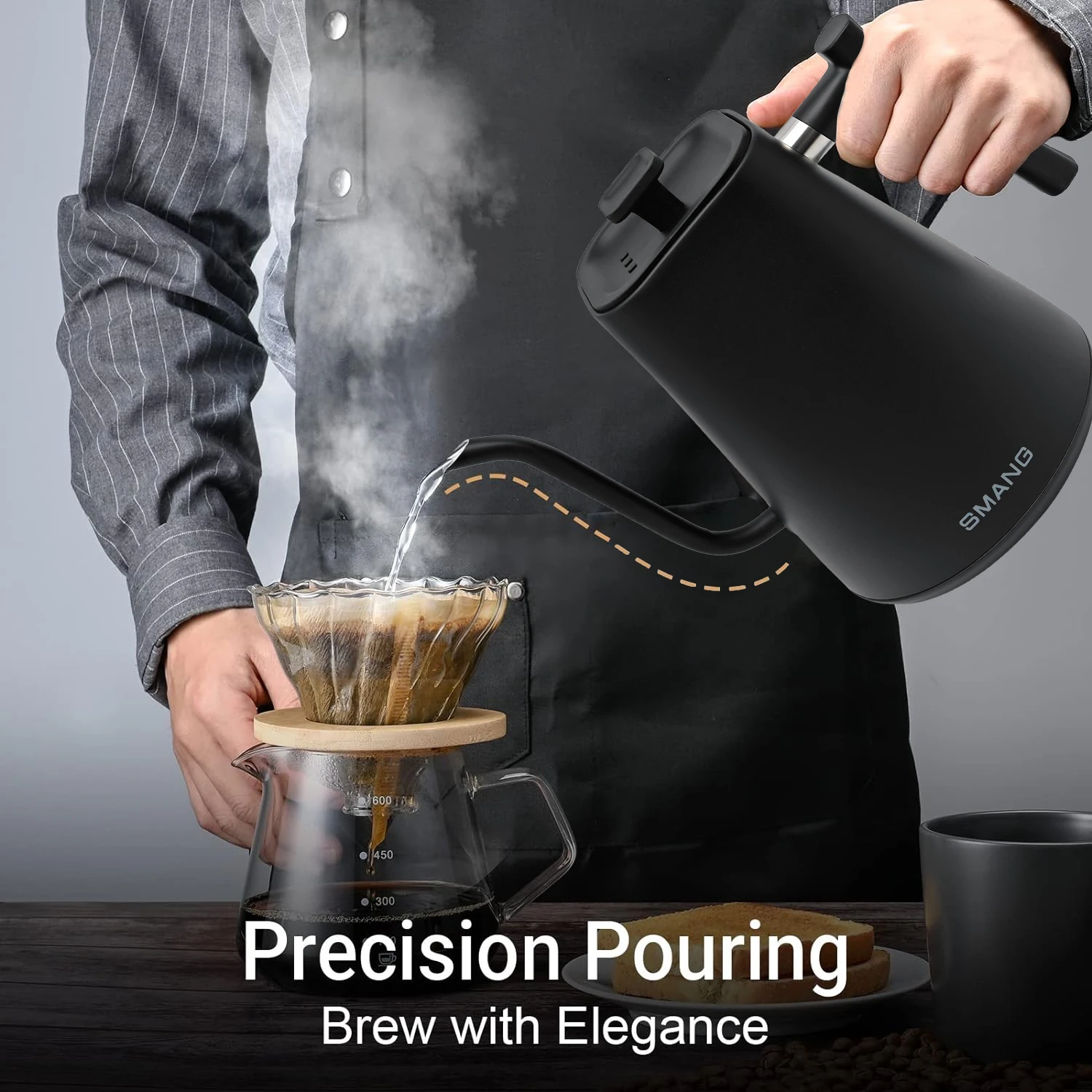 غلاية كهربائية معقوفة 1 لتر 1200 وات، وعاء قهوة مخمر يدويًا، غلاية تسخين سريعة 110 فولت/220 فولت