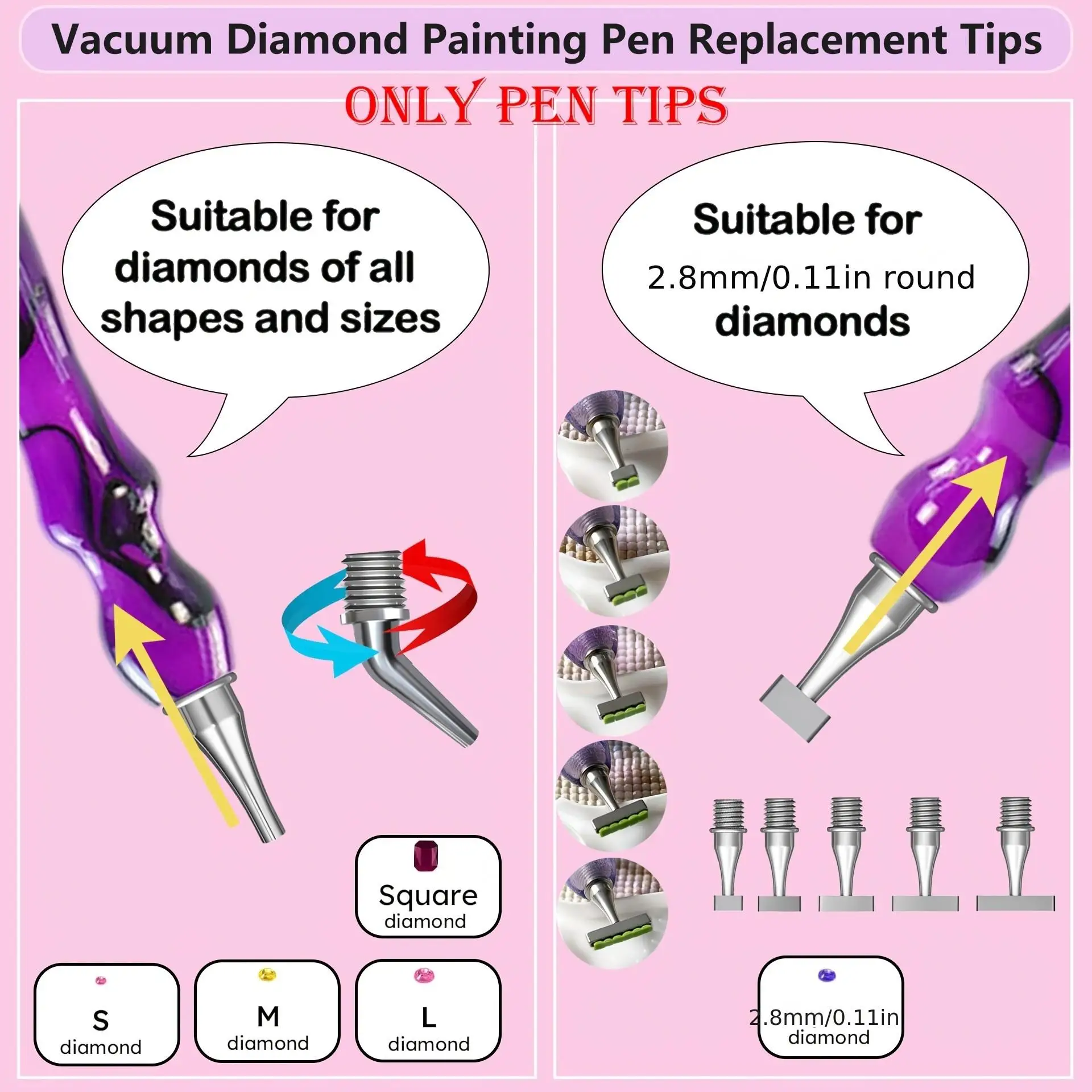 Einzeln erhältlich/Modelloptionen verfügbar, Edelstahl-Schraubverschluss Multifunktionaler Vakuum-Diamantmalstift-Ersatzkopf-Set, Hohle Ersatz-Diamantmalstiftköpfe (1/2/3/4/5/6/Gebogene Spitze) – Detail 5