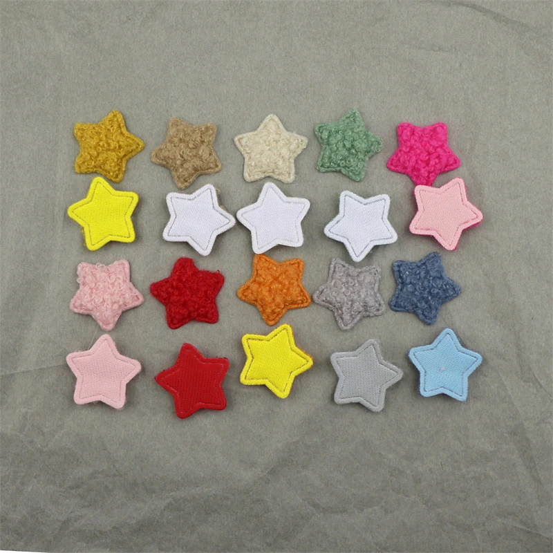 100Pcs Puffy Teddy Plush 30mm Stars Padded Appliques Patches DIY Craft Toys Clothes Sewing Material Bows Hair Clip Accessories