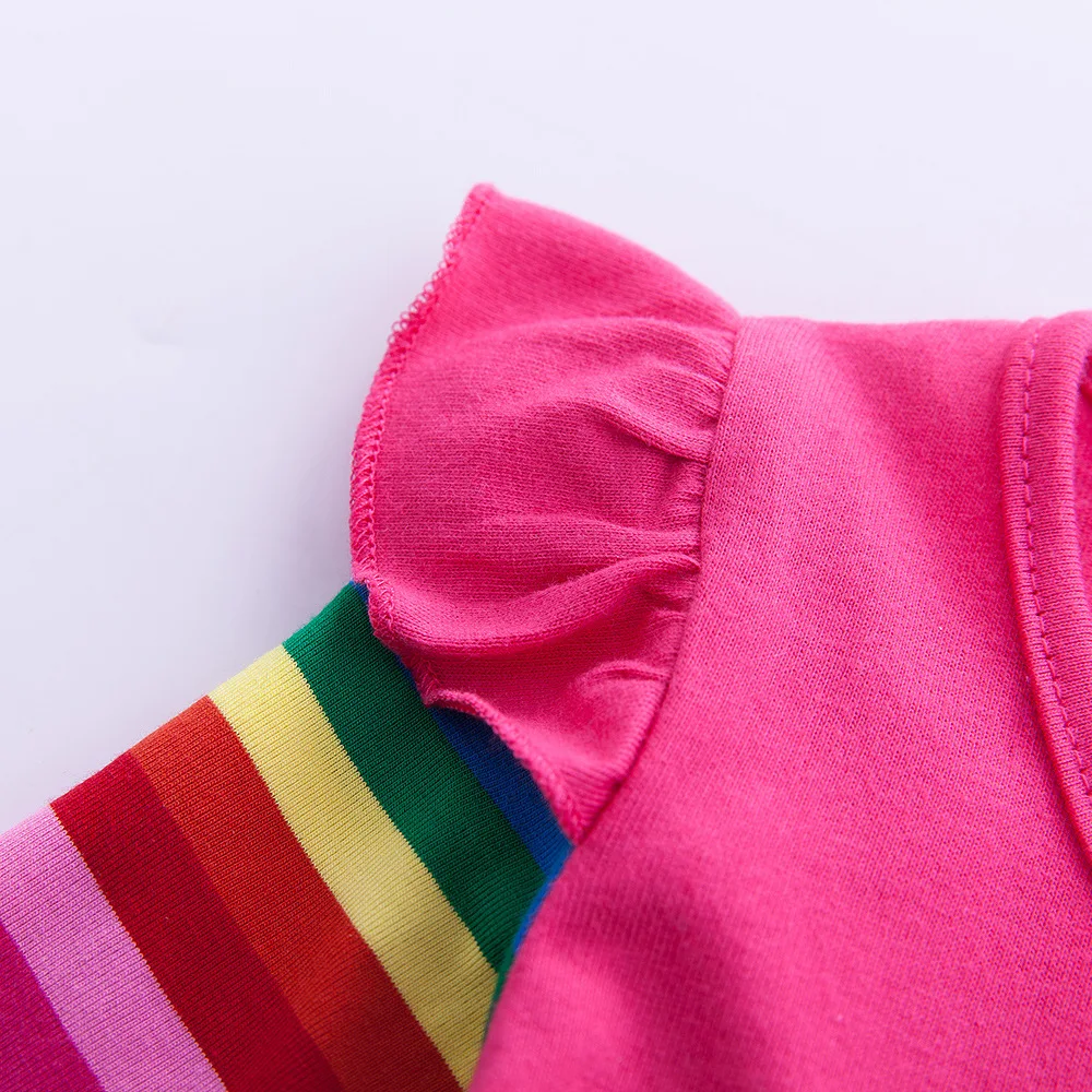 Langärmliges Einhornkleid für Mädchen, Herbststickerei, zwei Taschen, Regenbogenärmel, 81035 – Detail 15