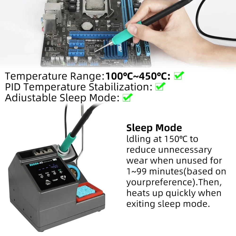 Stazione di saldatura SUGON A9 compatibile con punta in ferro originale 210/245/115 maniglia stazione di rilavorazione per saldatura elettronica