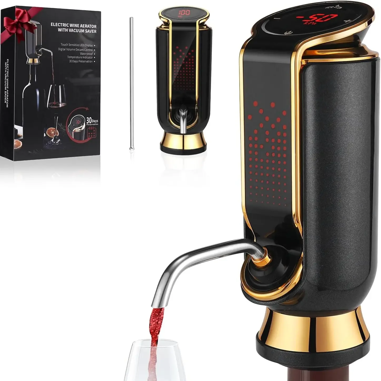 

One Touch Electric Wine Decanter with 10-Days Vacuum Preservation USB Rechargeable Wine Aerator Whisky Dispenser Pourer Gift
