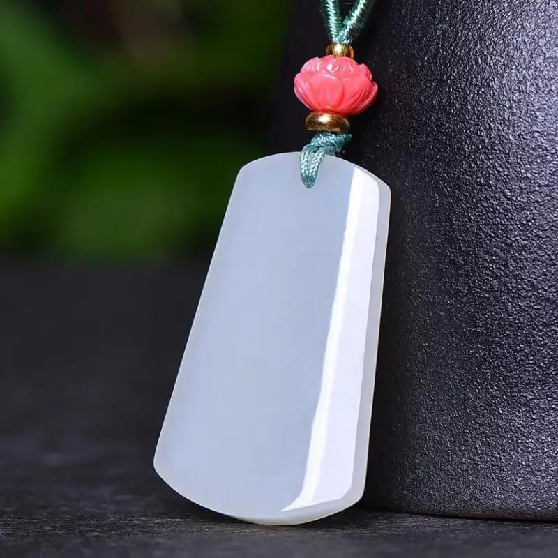 

23*38mm Certified Natural White Jade Blank Charm Necklace Men Women Chinese Nephrite Hetian Jade Blank Pendant Necklaces