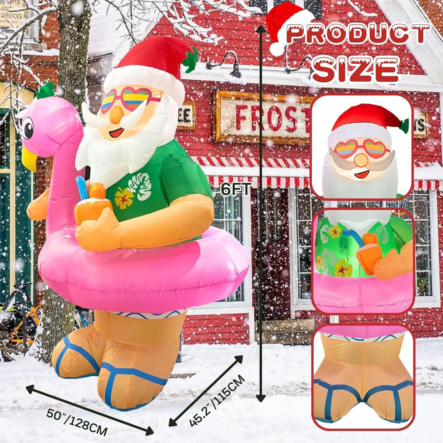 6FT Inflatable Santa Claus with LED Lights for Outdoor Christmas Decorations Cute Blow up Xmas Yard Decoration Hawaii Theme