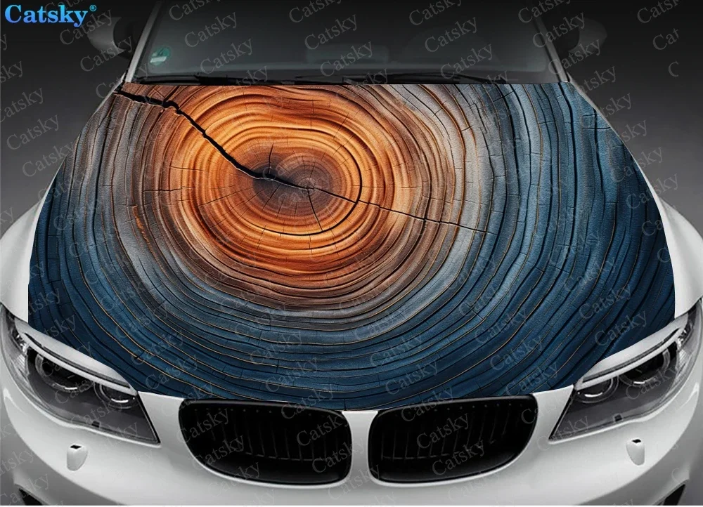 Tree Rings Pattern Car Hood Vinyl Stickers Wrap Vinyl Film Engine Cover Decals Sticker Universal Car Hood Protective Film