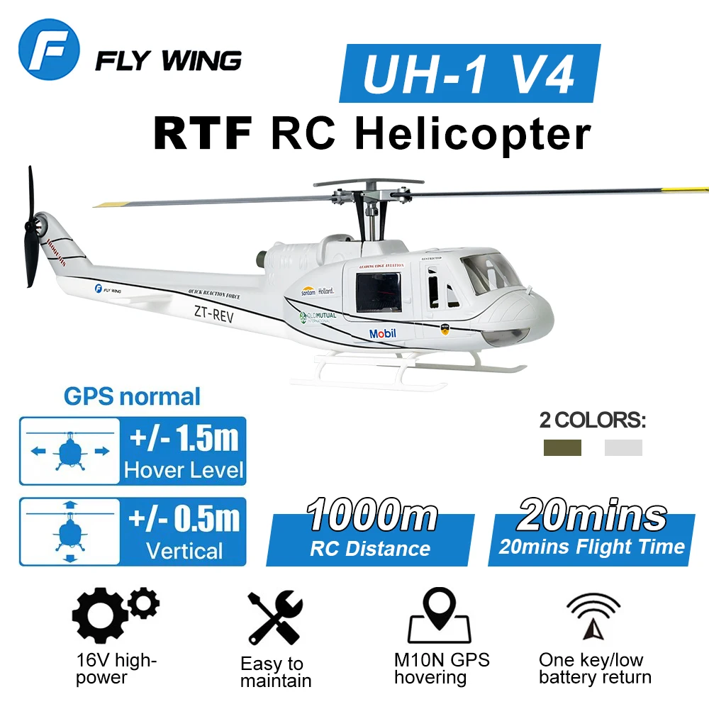 FlyWing UH1 V4 RC Helicopters RTF 16V Brushless Motor 10CH GPS Altitude Hold Fixed Point Helicopter